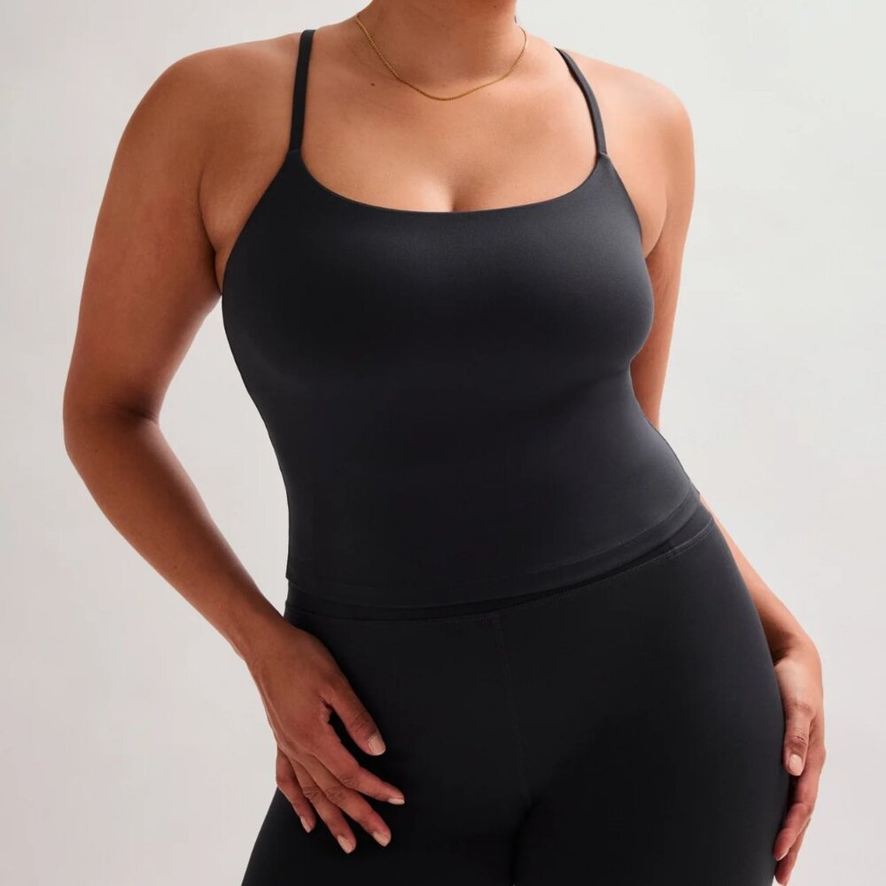 Girlfriend‎ Collective Willa Strappy Tank Top in Black XS NWT